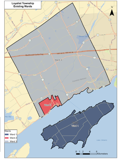Loyalist Township's ward boundaries.