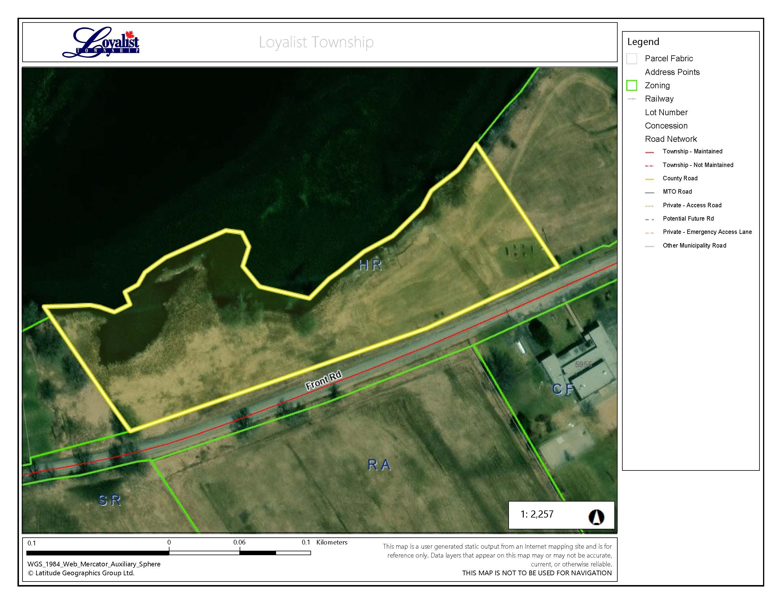 Aerial map with property border outlined