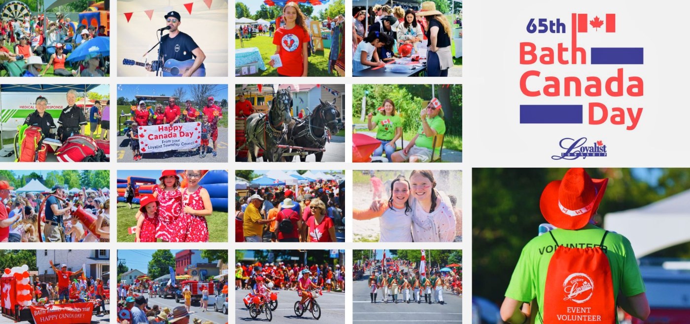 a collage of pics of Canada Day activities in Bath