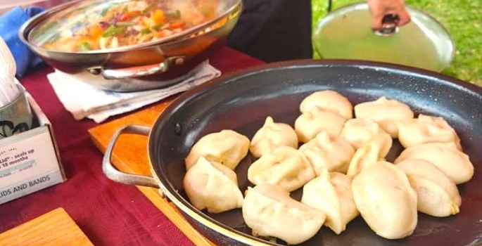 pan of hot dumplings