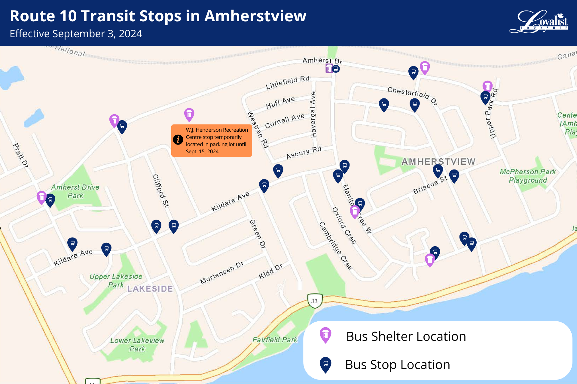 map illustrating bus stops along route 10