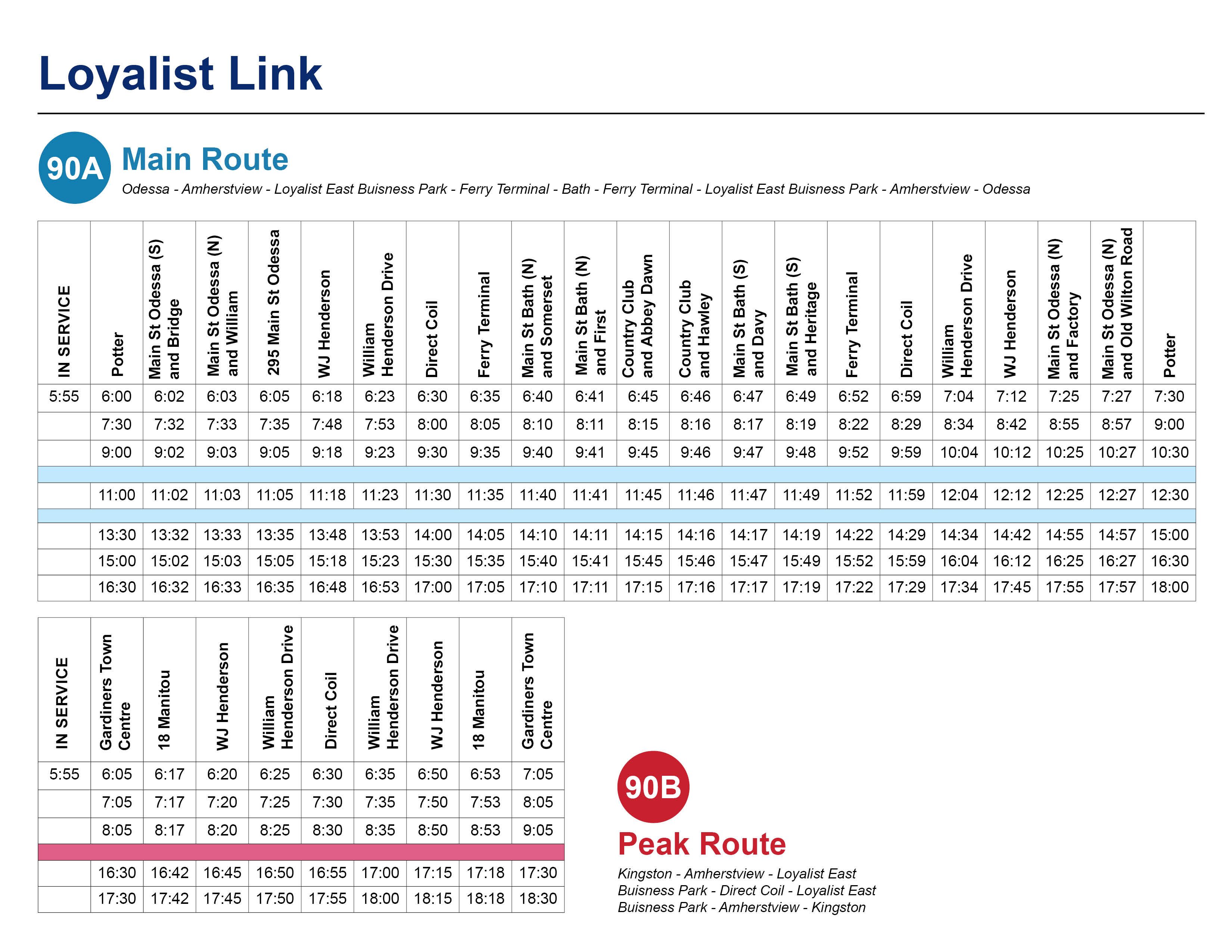 Loyalist Link Schedule